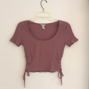 Dusty pink short sleeve crop top